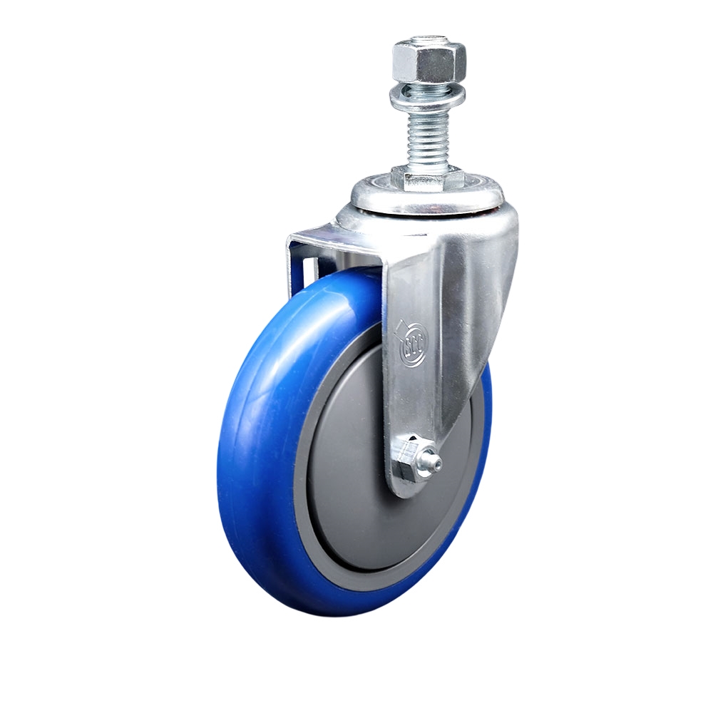 Stainless Steel Polyurethane Swivel Threaded Stem Caster w/5" x 1.25"  Blue Wheel and 1/2" Stem - 350 lbs Capacity/Caster - Service Caster Brand — photo 1