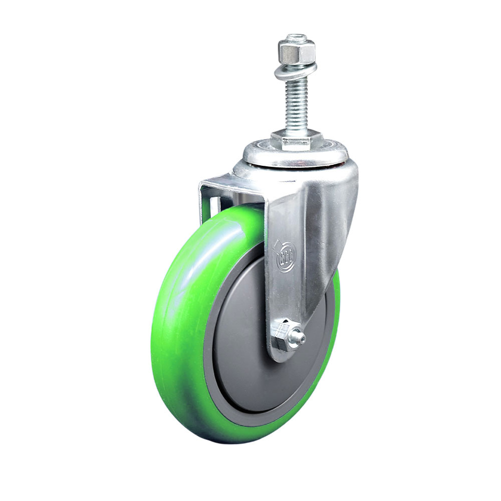 Stainless Steel Polyurethane Swivel Threaded Stem Caster w/5" x 1.25"  Green Wheel and 3/8" Stem - 350 lbs Capacity/Caster - Service Caster Brand — photo 1