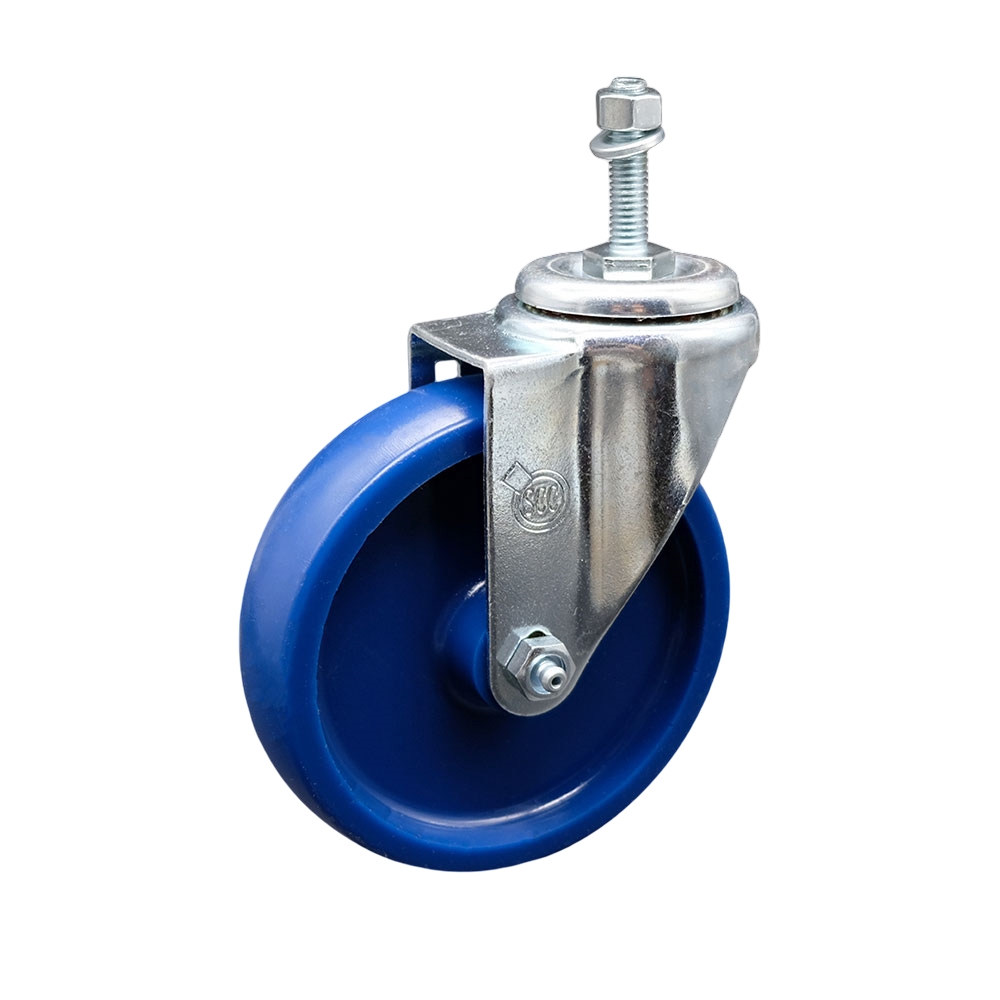 Stainless Steel Solid Polyurethane Swivel Threaded Stem Caster w/5" x 1.25" Blue Wheel and 3/8" Stem - 300 lbs Capacity/Caster - Service Caster Brand — photo 1