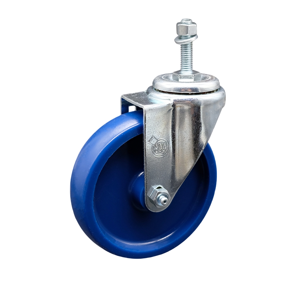 Stainless Steel Solid Polyurethane Swivel Threaded Stem Caster w/5" x 1.25" Blue Wheel and 10MM Metric Stem - 300 lbs Capacity/Caster - Service Caster Brand — photo 1