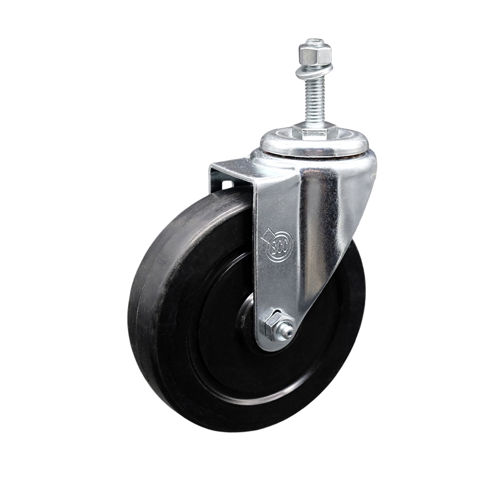 Stainless Steel Soft Rubber Swivel Threaded Stem Caster w/5" x 1.25" Black Wheel and 3/8" Stem - 275 lbs Capacity/Caster - Service Caster Brand — photo 1