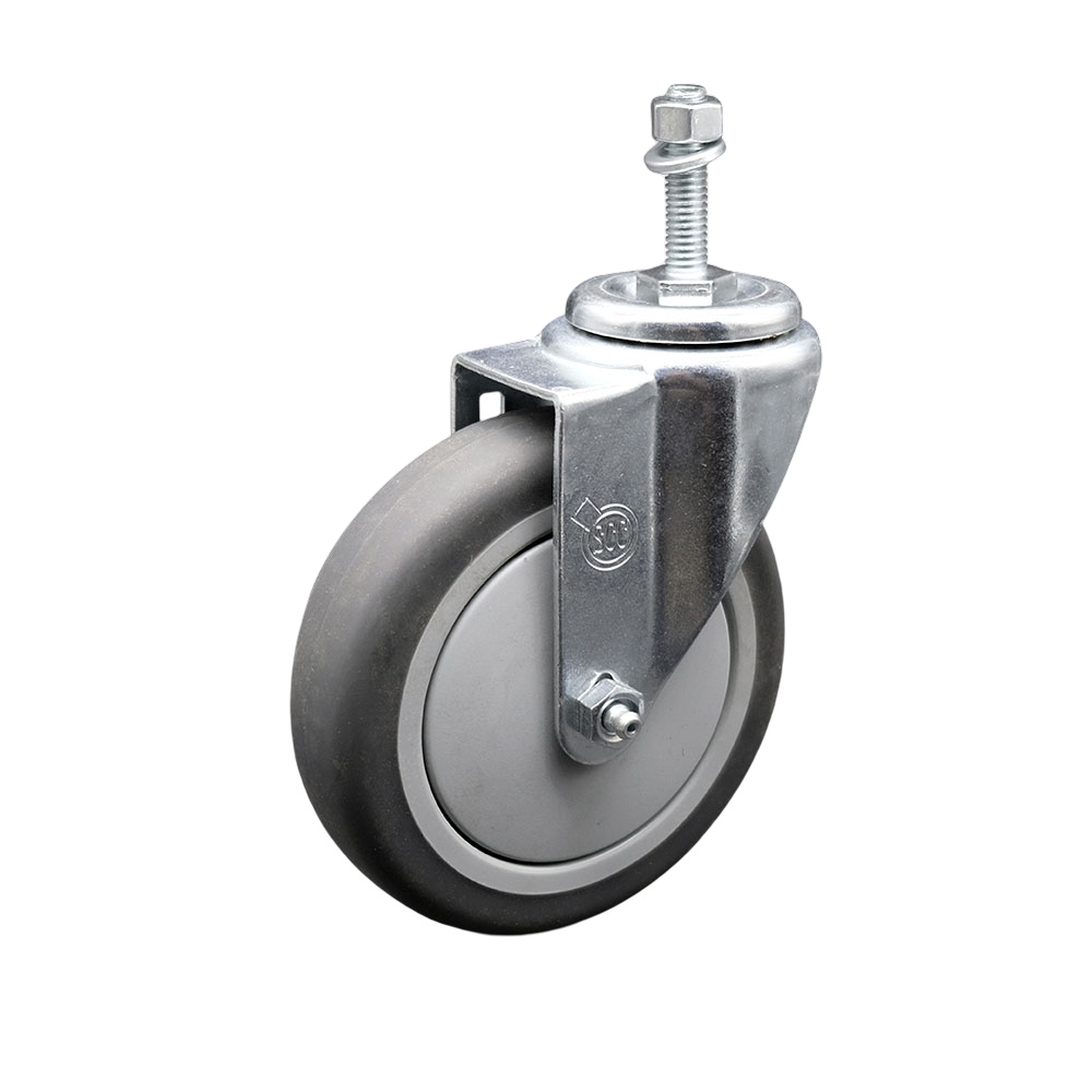 Stainless Steel Thermoplastic Rubber Swivel Threaded Stem Caster - 5" x 1.25" Gray Wheel and 3/8" Stem - 300 lbs Capacity/Caster - Service Caster Brand — photo 1