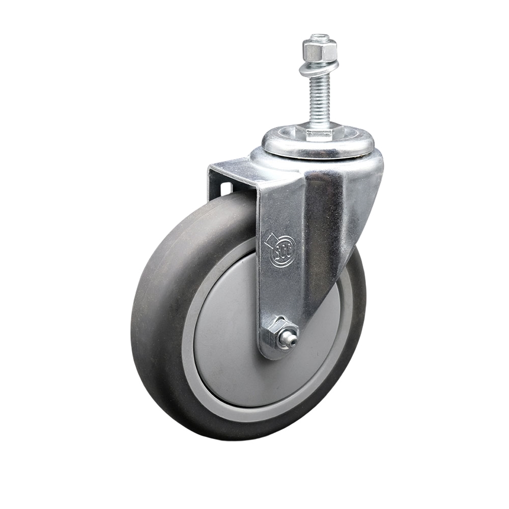 Stainless Steel Thermoplastic Rubber Swivel Threaded Stem Caster - 5" x 1.25" Gray Wheel and 10MM Metric Stem - 300 lbs Capacity/Caster - Service Caster Brand — photo 1