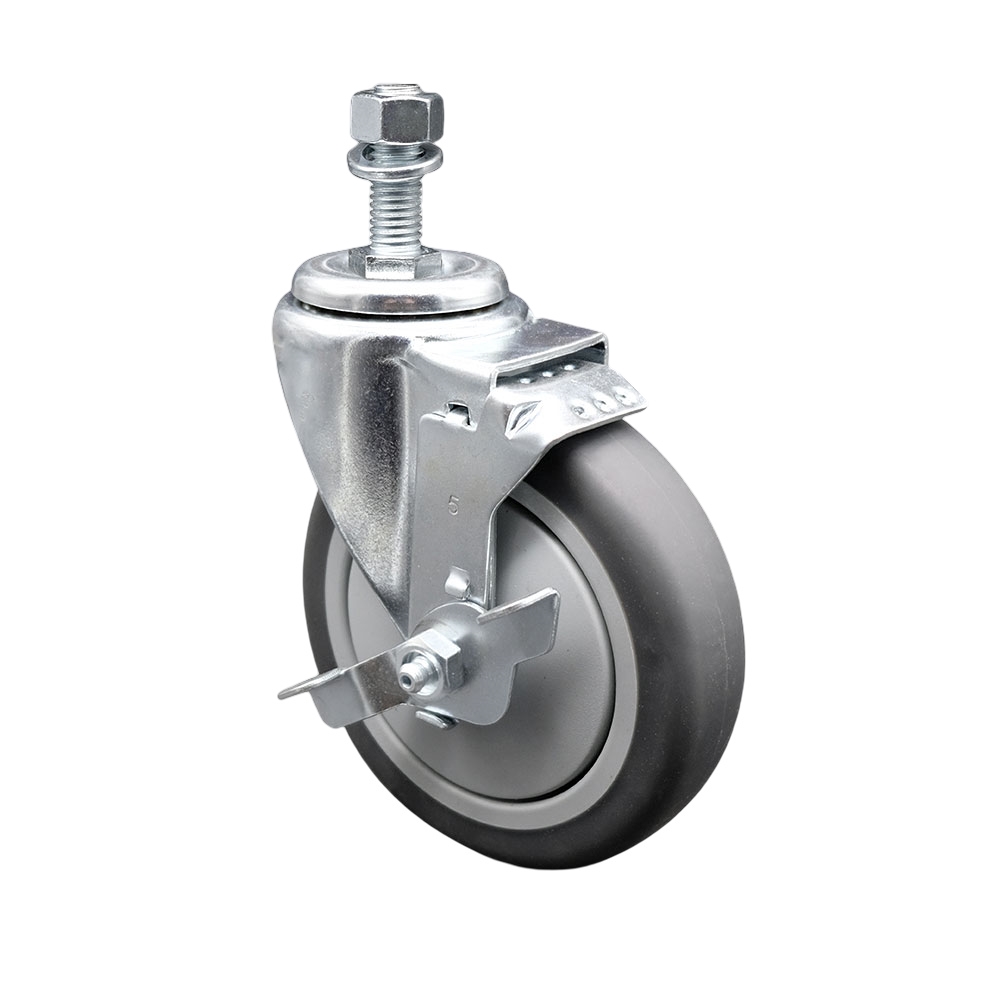 Stainless Steel Thermoplastic Rubber Swivel Threaded Stem Caster - 5" x 1.25" Gray Wheel and 1/2" Stem & Top Locking Brake - 300 lbs Capacity/Caster - Service Caster Brand — photo 1