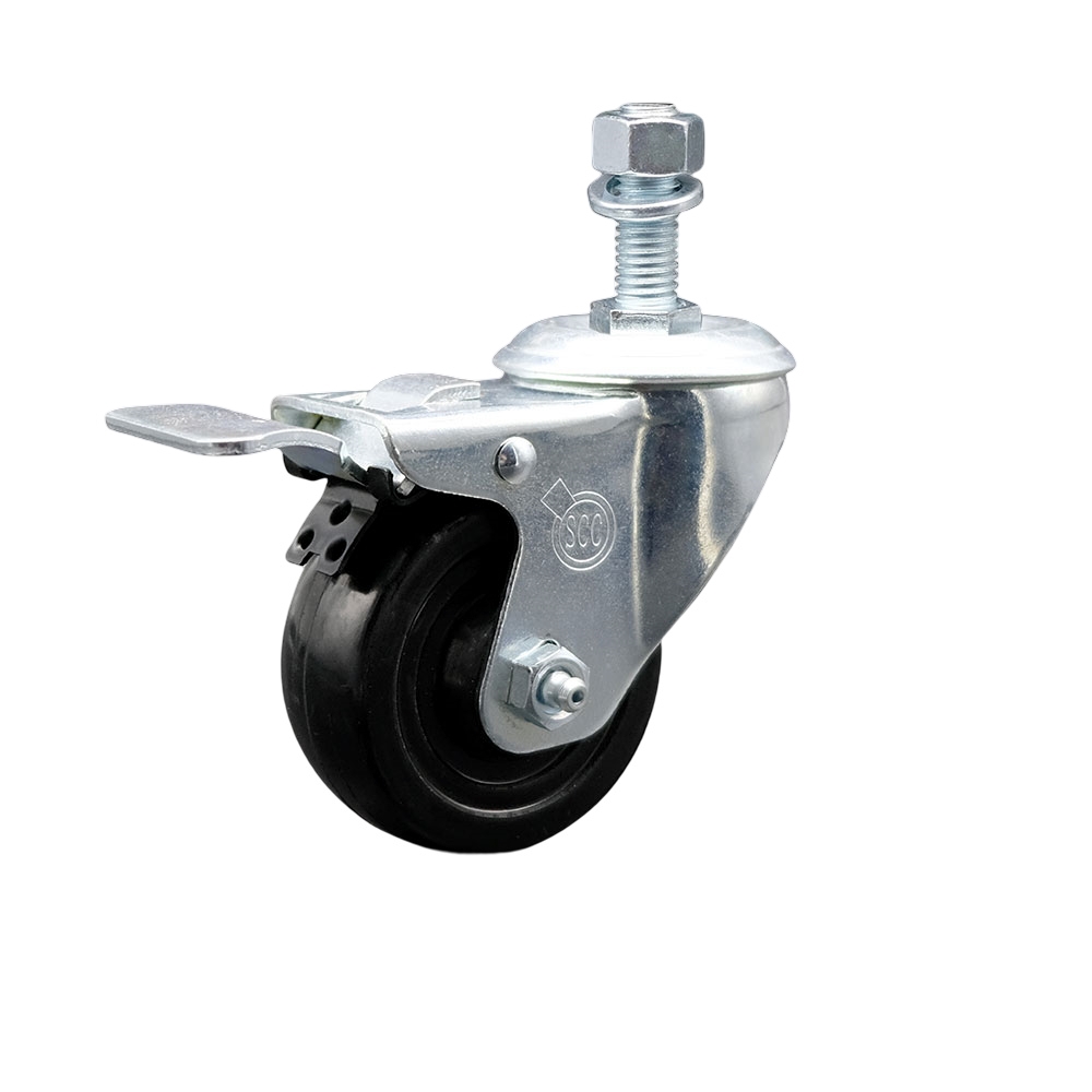 Stainless Steel Hard Rubber Swivel Threaded Stem Caster w/3.5" x 1.25" Black Wheel and 1/2" Stem & Total Locking Brake - 285 lbs Capacity/Caster - Service Caster Brand — photo 1