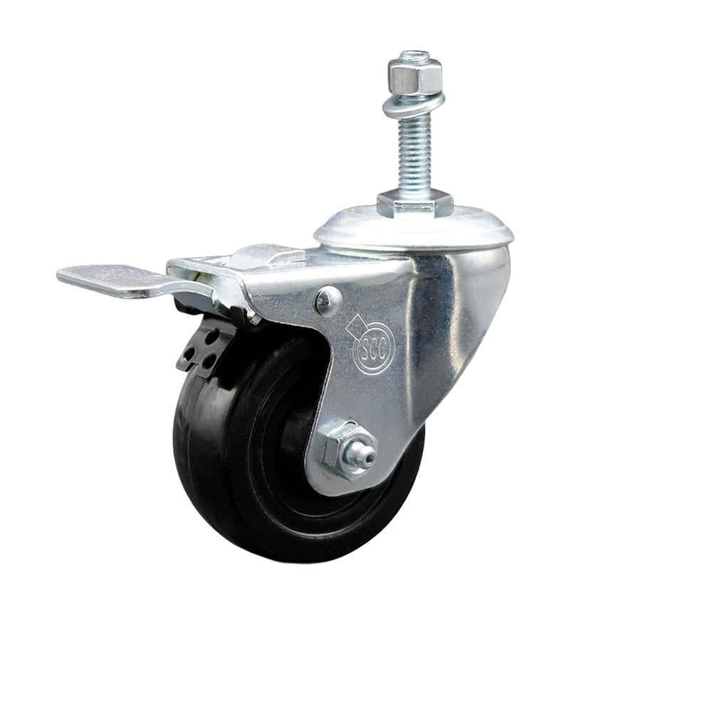 Stainless Steel Hard Rubber Swivel Threaded Stem Caster w/3.5" x 1.25" Black Wheel and 3/8" Stem & Total Locking Brake - 285 lbs Capacity/Caster - Service Caster Brand — photo 1