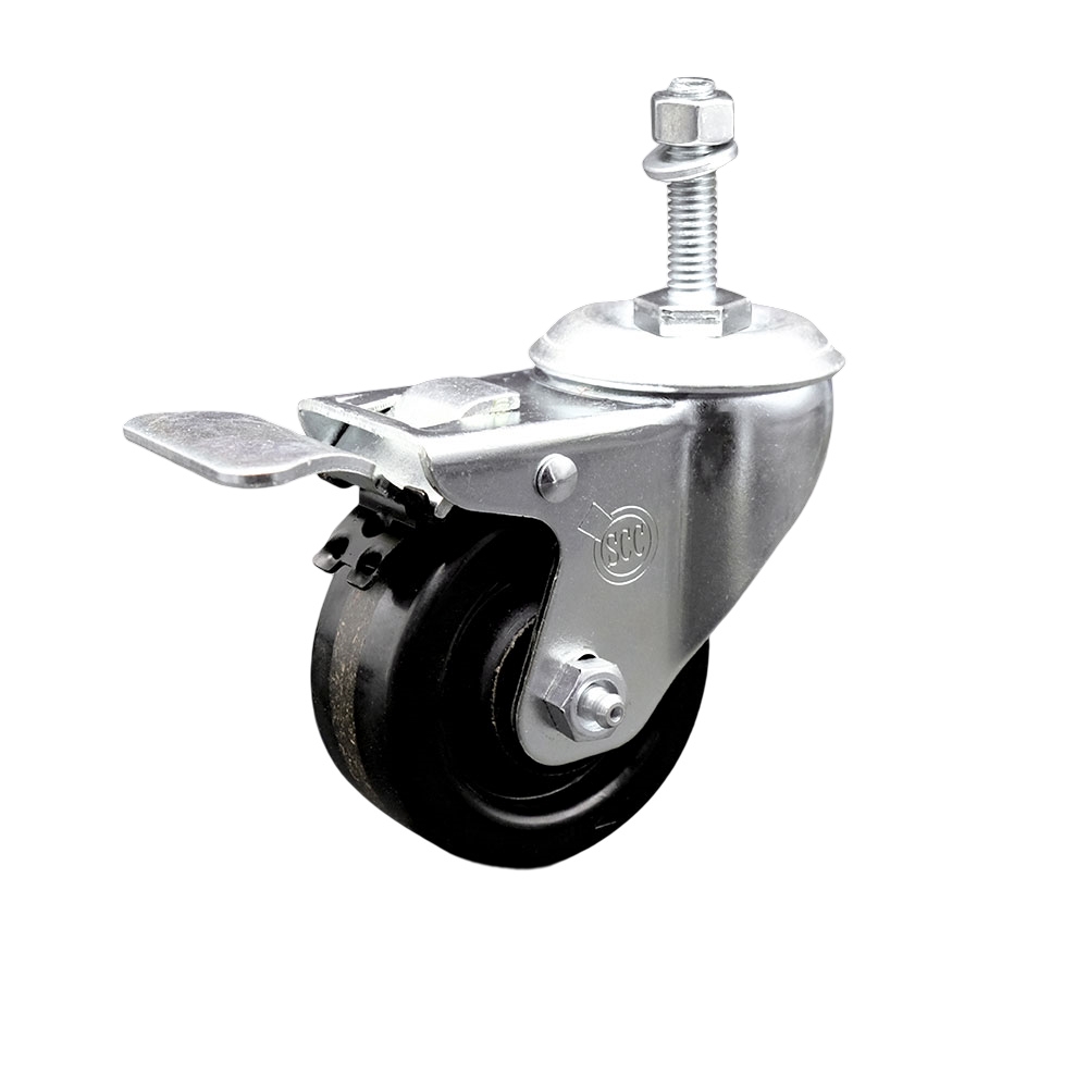Stainless Steel Phenolic Swivel Threaded Stem Caster w/3.5" x 1.25" Black Wheel and 3/8" Stem & Total Locking Brake - 300 lbs Capacity/Caster - Service Caster Brand — photo 1