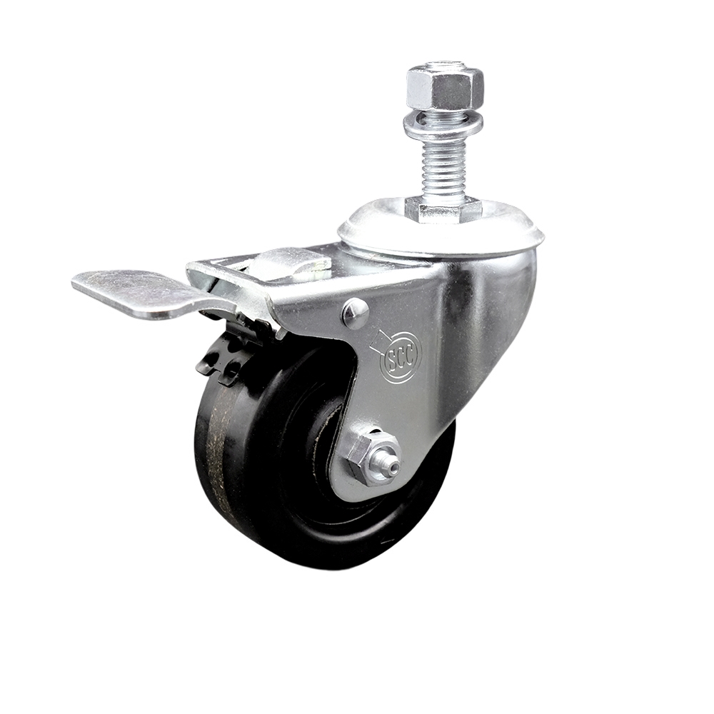 Stainless Steel Phenolic Swivel Threaded Stem Caster w/3.5" x 1.25" Black Wheel and 12MM Metric Stem & Total Locking Brake - 300 lbs Capacity/Caster - Service Caster Brand — photo 1
