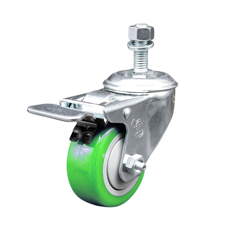Stainless Steel Polyurethane Swivel Threaded Stem Caster w/3.5" x 1.25"  Green Wheel and 1/2" Stem & Total Locking Brake - 300 lbs Capacity/Caster - Service Caster Brand — photo 1