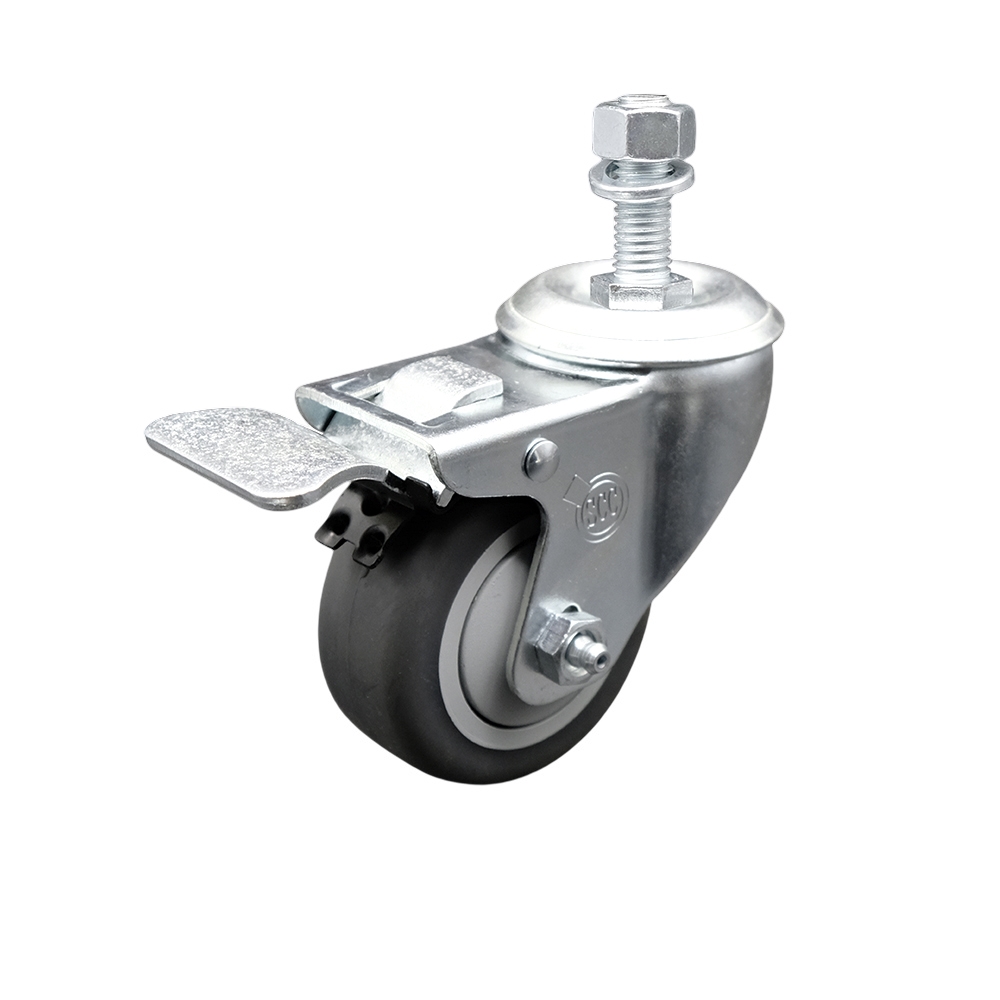 Stainless Steel Thermoplastic Rubber Swivel Threaded Stem Caster - 3.5" x 1.25" Gray Wheel and 1/2" Stem & Total Locking Brake - 230 lbs Capacity/Caster - Service Caster Brand — photo 1