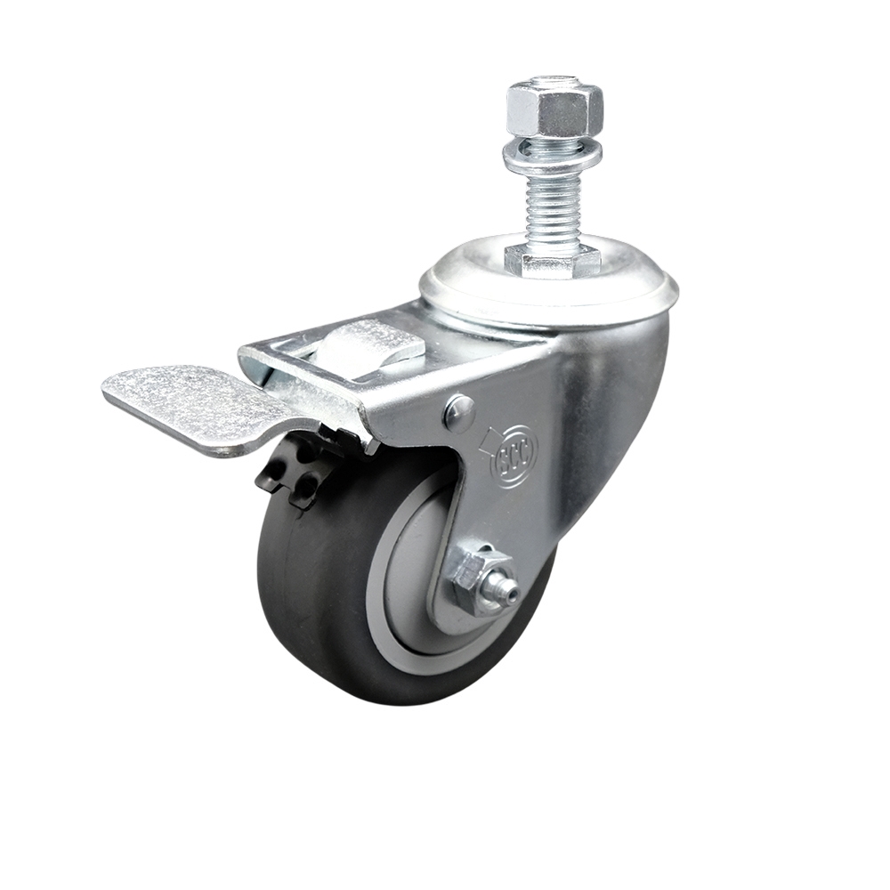 Stainless Steel Thermoplastic Rubber Swivel Threaded Stem Caster - 3.5" x 1.25" Gray Wheel and 12MM Metric Stem & Total Locking Brake - 230 lbs Capacity/Caster - Service Caster Brand — photo 1