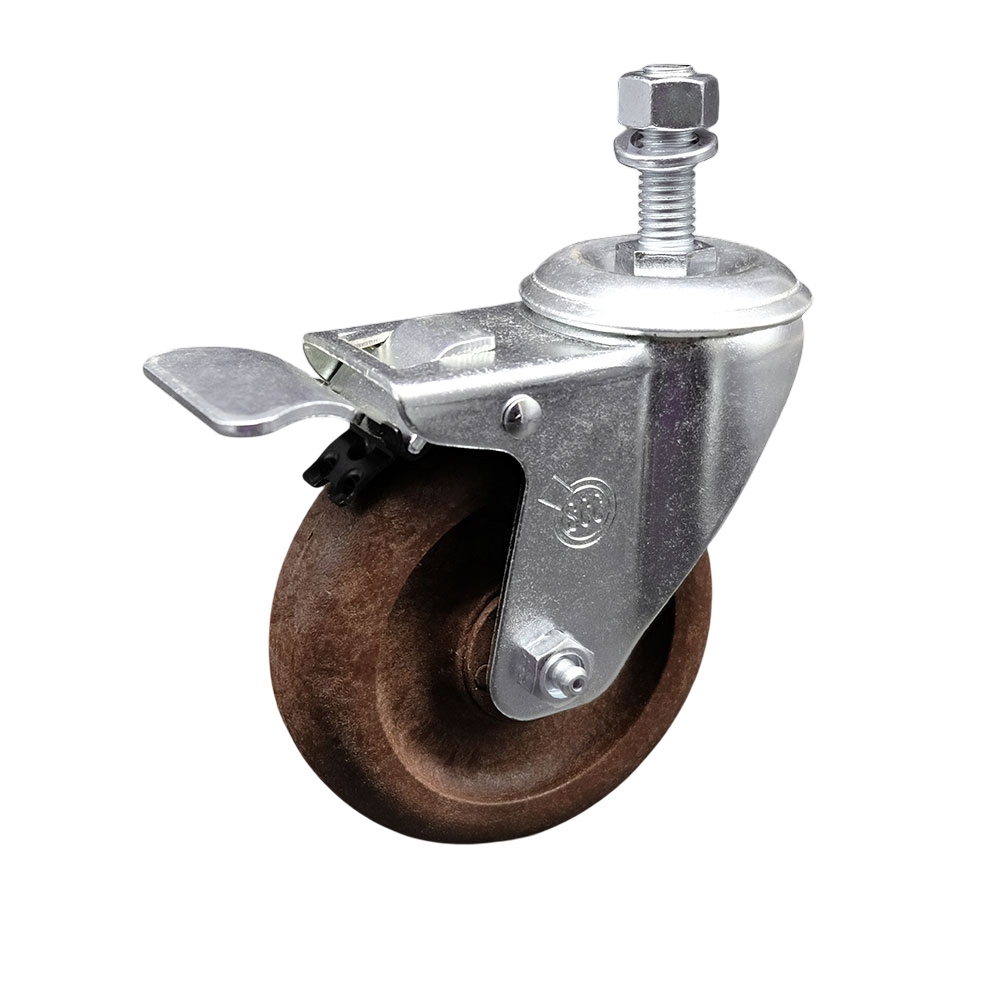 Stainless Steel High Temp Glass Filled Nylon Swivel Threaded Stem Caster w/4" x 1.25" Brown Wheel and 1/2" Stem & Total Locking Brake - 350 lbs Capacity/Caster - Service Caster Brand — photo 1