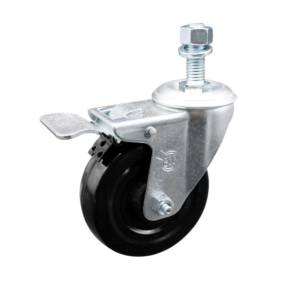 Stainless Steel Hard Rubber Swivel Threaded Stem Caster w/4" x 1.25" Black Wheel and 12MM Metric Stem & Total Locking Brake - 300 lbs Capacity/Caster - Service Caster Brand — photo 1