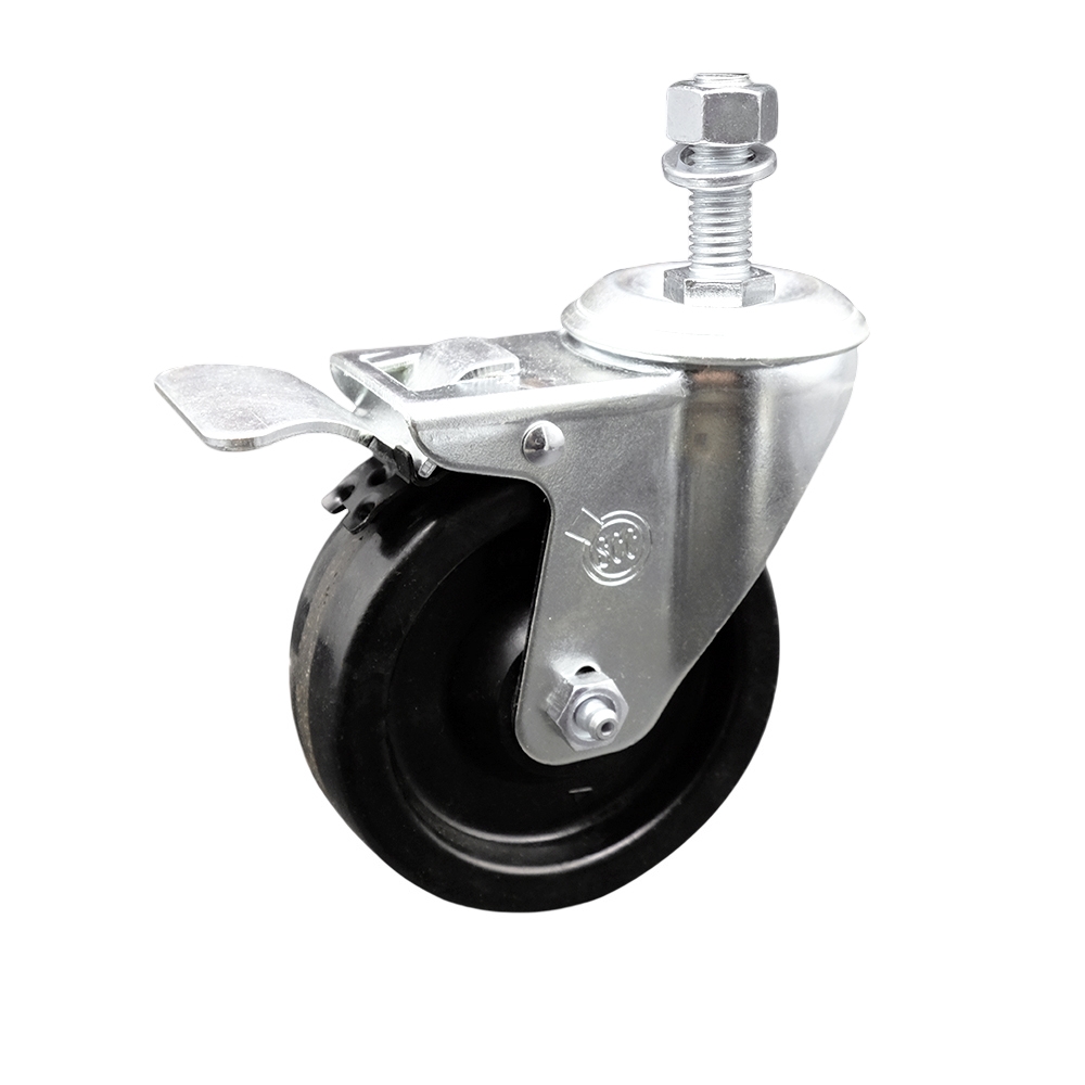 Stainless Steel Phenolic Swivel Threaded Stem Caster w/4" x 1.25" Black Wheel and 1/2" Stem & Total Locking Brake - 300 lbs Capacity/Caster - Service Caster Brand — photo 1