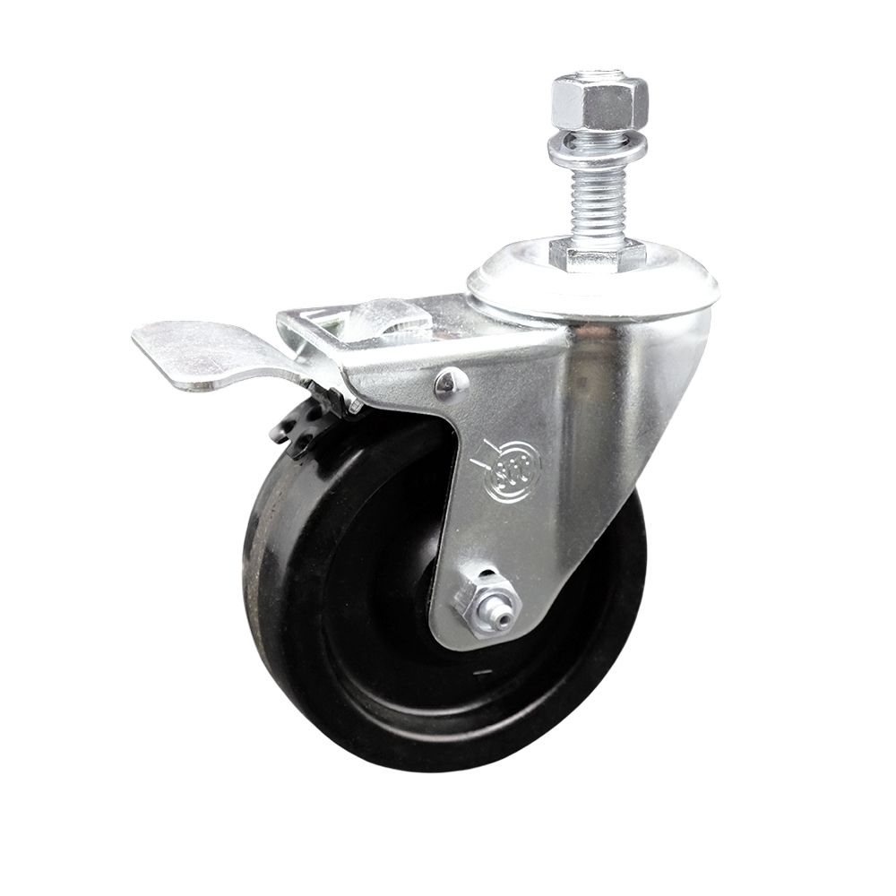 Stainless Steel Phenolic Swivel Threaded Stem Caster w/4" x 1.25" Black Wheel and 12MM Metric Stem & Total Locking Brake - 300 lbs Capacity/Caster - Service Caster Brand — photo 1