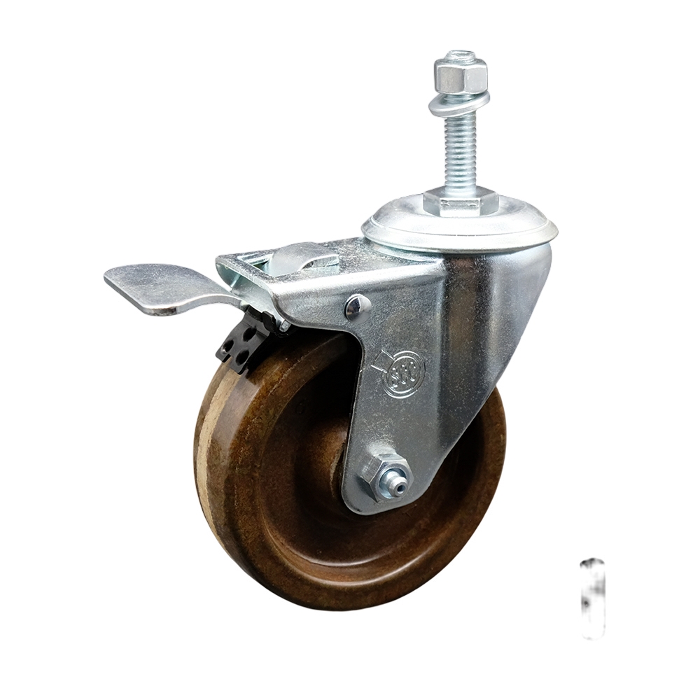 Stainless Steel High Temp Phenolic Swivel Threaded Stem Caster w/4" x 1.25" Brown Wheel and 10MM Metric Stem & Total Locking Brake - 300 lbs Capacity/Caster - Service Caster Brand — photo 1
