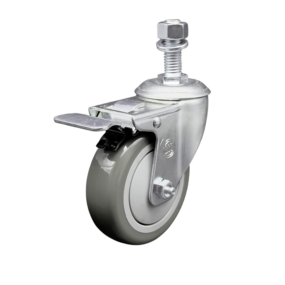 Stainless Steel Polyurethane Swivel Threaded Stem Caster w/4" x 1.25"  Yellow Wheel and 1/2" Stem & Total Locking Brake - 350 lbs Capacity/Caster - Service Caster Brand — photo 1