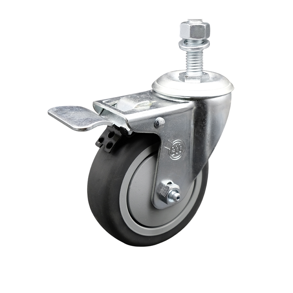 Stainless Steel Thermoplastic Rubber Swivel Threaded Stem Caster - 4" x 1.25" Gray Wheel and 1/2" Stem & Total Locking Brake - 250 lbs Capacity/Caster - Service Caster Brand — photo 1