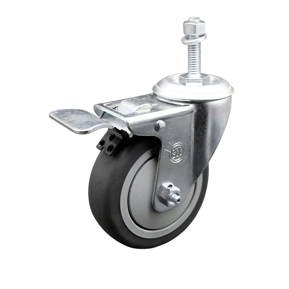 Stainless Steel Thermoplastic Rubber Swivel Threaded Stem Caster - 4" x 1.25" Gray Wheel and 3/8" Stem & Total Locking Brake - 250 lbs Capacity/Caster - Service Caster Brand — photo 1