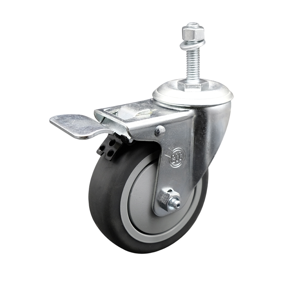 Stainless Steel Thermoplastic Rubber Swivel Threaded Stem Caster - 4" x 1.25" Gray Wheel and 10MM Metric Stem & Total Locking Brake - 250 lbs Capacity/Caster - Service Caster Brand — photo 1