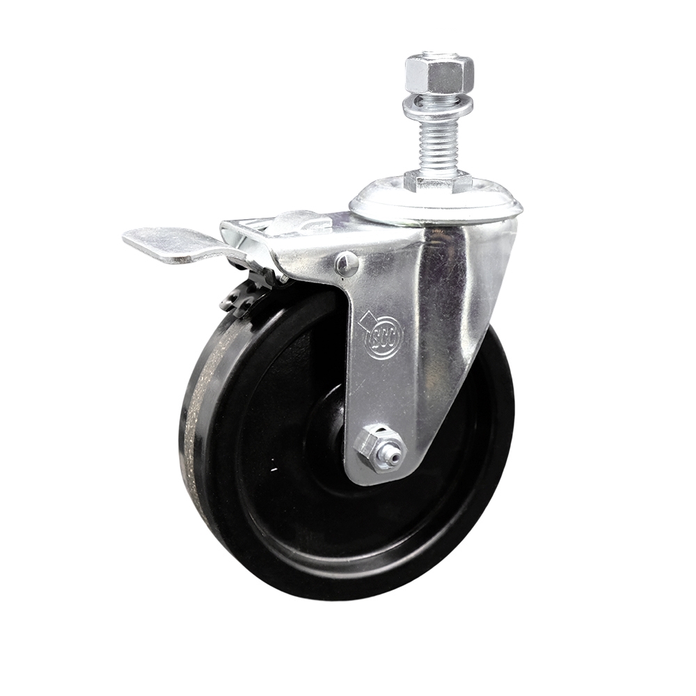 Stainless Steel Phenolic Swivel Threaded Stem Caster w/5" x 1.25" Black Wheel and 1/2" Stem & Total Locking Brake - 300 lbs Capacity/Caster - Service Caster Brand — photo 1
