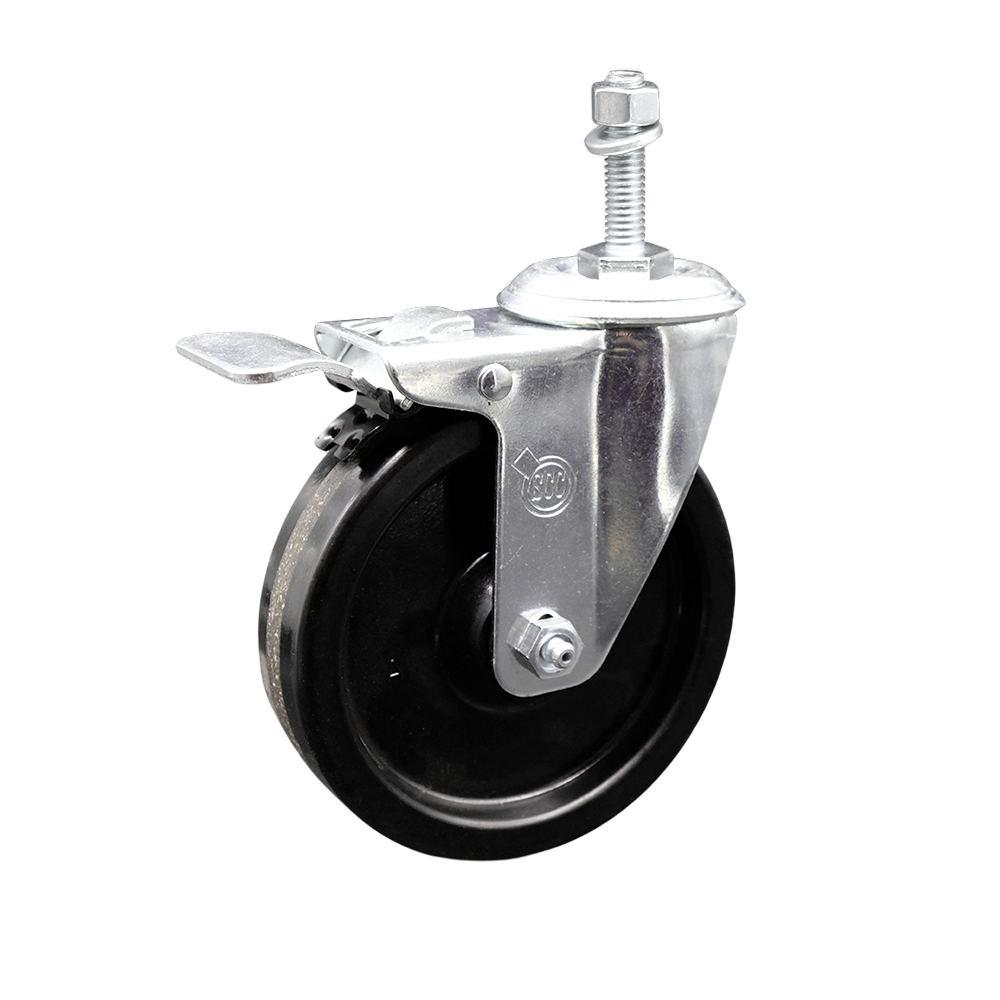 Stainless Steel Phenolic Swivel Threaded Stem Caster w/5" x 1.25" Black Wheel and 10MM Metric Stem & Total Locking Brake - 300 lbs Capacity/Caster - Service Caster Brand — photo 1