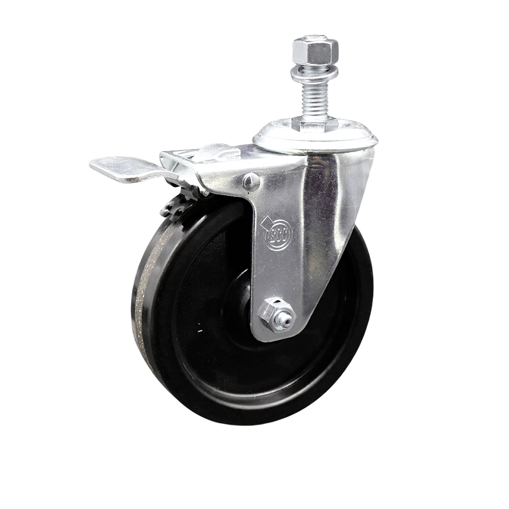 Stainless Steel Phenolic Swivel Threaded Stem Caster w/5" x 1.25" Black Wheel and 12MM Metric Stem & Total Locking Brake - 300 lbs Capacity/Caster - Service Caster Brand — photo 1