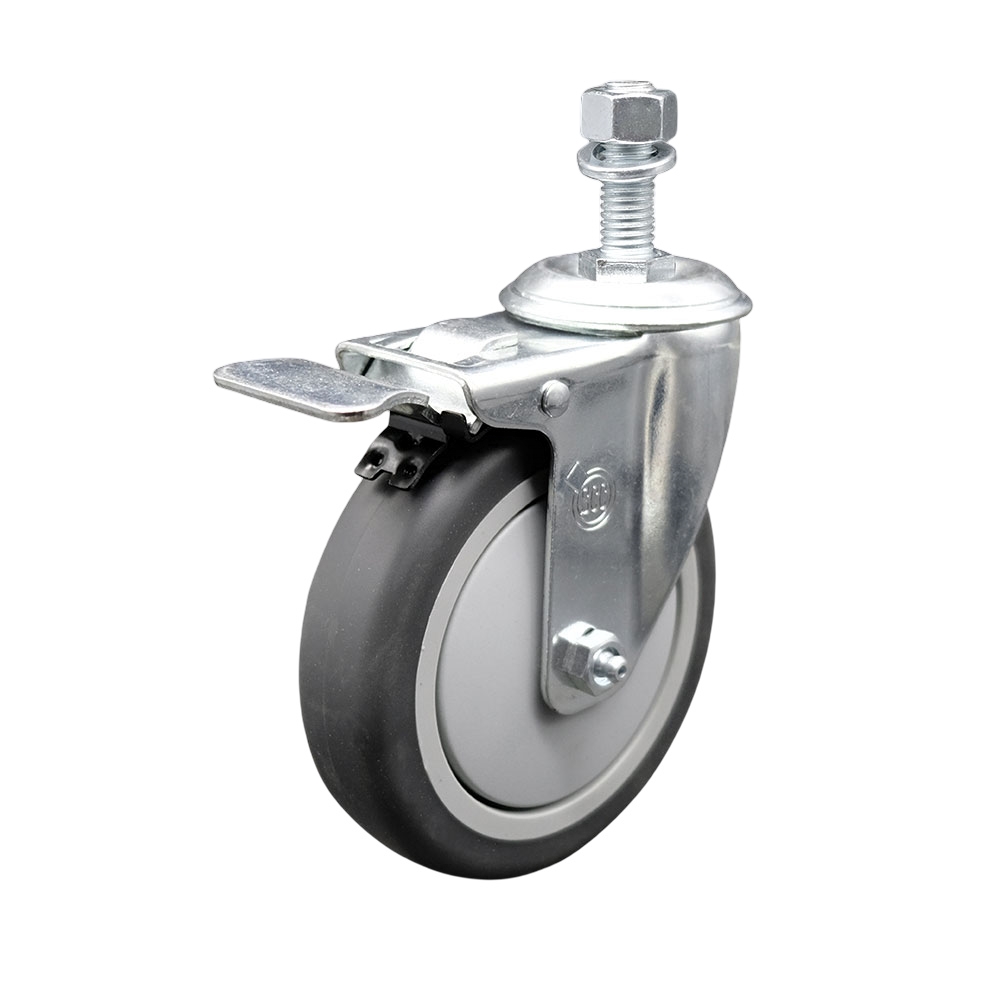 Stainless Steel Thermoplastic Rubber Swivel Threaded Stem Caster - 5" x 1.25" Gray Wheel and 1/2" Stem & Total Locking Brake - 300 lbs Capacity/Caster - Service Caster Brand — photo 1