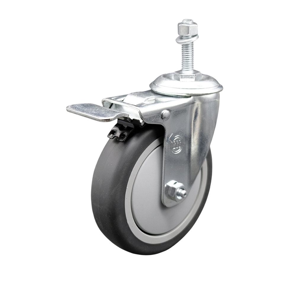 Stainless Steel Thermoplastic Rubber Swivel Threaded Stem Caster - 5" x 1.25" Gray Wheel and 3/8" Stem & Total Locking Brake - 300 lbs Capacity/Caster - Service Caster Brand — photo 1