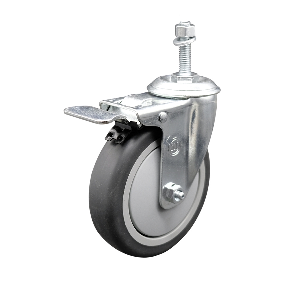 Stainless Steel Thermoplastic Rubber Swivel Threaded Stem Caster - 5" x 1.25" Gray Wheel and 10MM Metric Stem & Total Locking Brake - 300 lbs Capacity/Caster - Service Caster Brand — photo 1