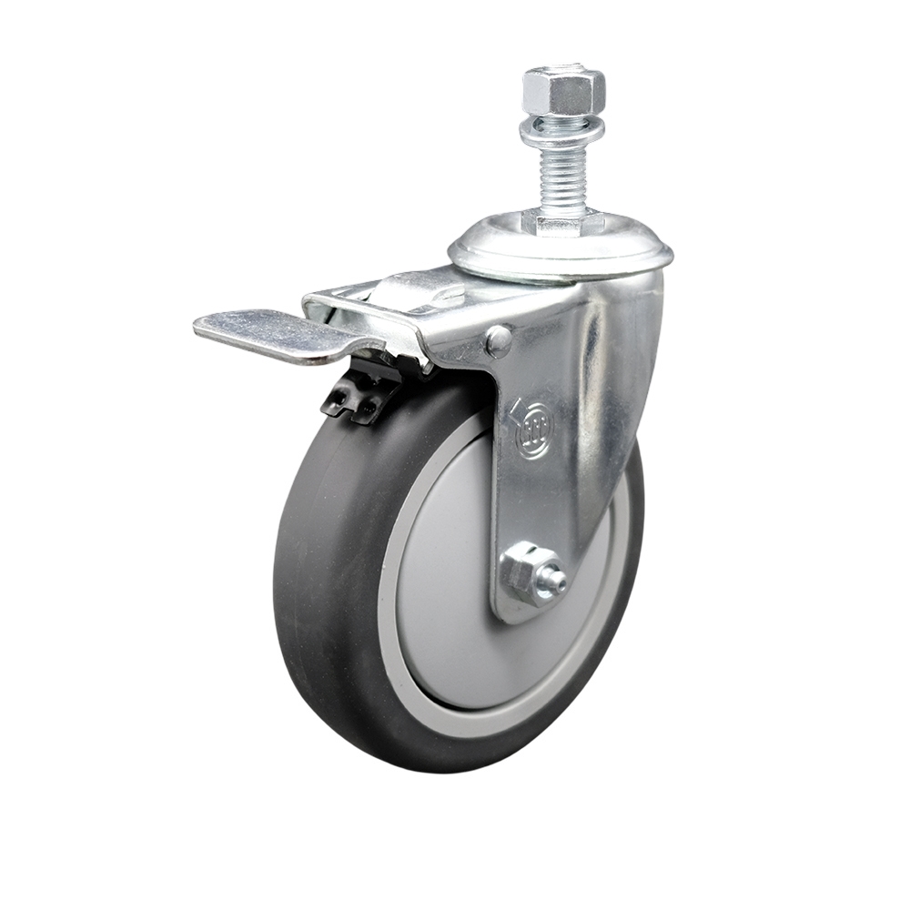 Stainless Steel Thermoplastic Rubber Swivel Threaded Stem Caster - 5" x 1.25" Gray Wheel and 12MM Metric Stem & Total Locking Brake - 300 lbs Capacity/Caster - Service Caster Brand — photo 1