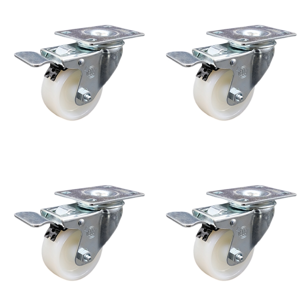 Stainless Steel Nylon Swivel Top Plate Caster Set of 4 w/3" x 1.25" White Wheels - Includes 4 Swivel with Total Lock Brakes - 1200 lbs Total Capacity - Service Caster Brand — photo 1