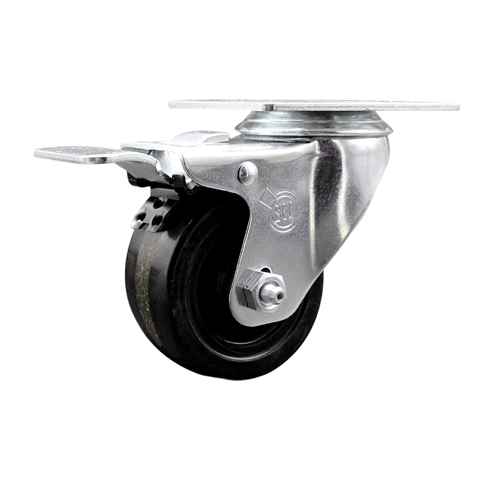 Stainless Steel Phenolic Swivel Top Plate Caster w/3.5" x 1.25" Black Wheel & Total Locking Brake - 300 lbs Capacity/Caster - Service Caster Brand — photo 1