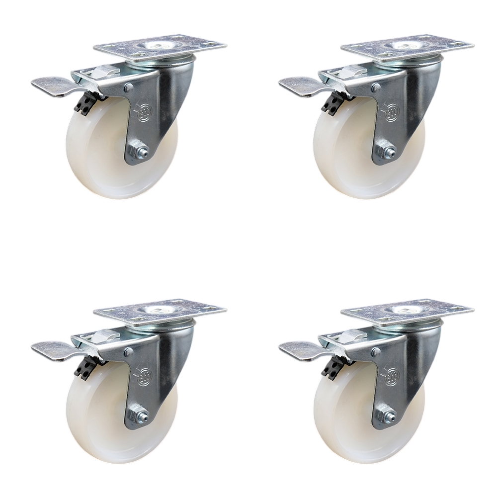 Stainless Steel Nylon Swivel Top Plate Caster Set of 4 w/4" x 1.25" White Wheels - Includes 4 Swivel with Total Lock Brakes - 1200 lbs Total Capacity - Service Caster Brand — photo 1