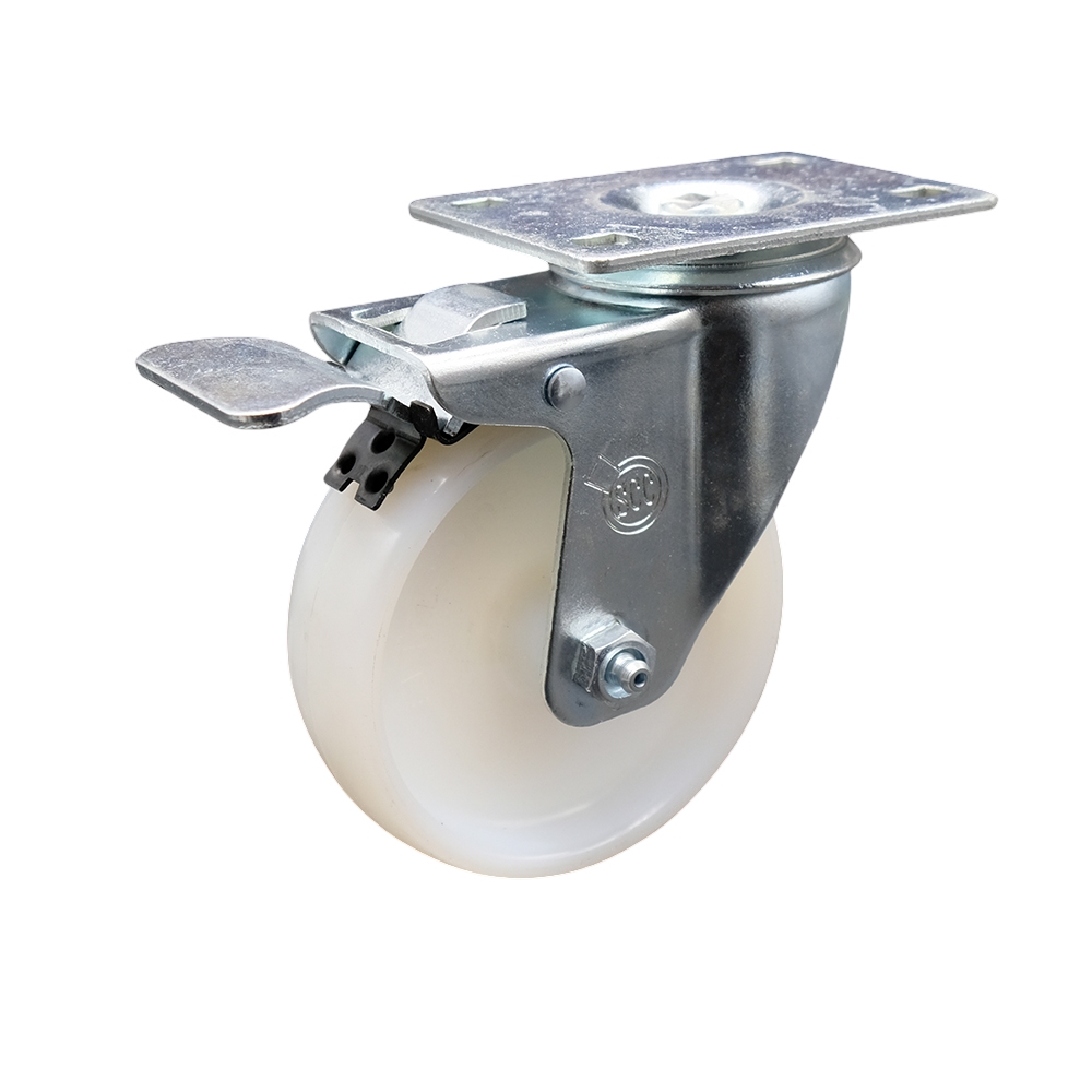 Stainless Steel Nylon Swivel Top Plate Caster w/4" x 1.25" White Wheel & Total Locking Brake - 300 lbs Capacity/Caster - Service Caster Brand — photo 1