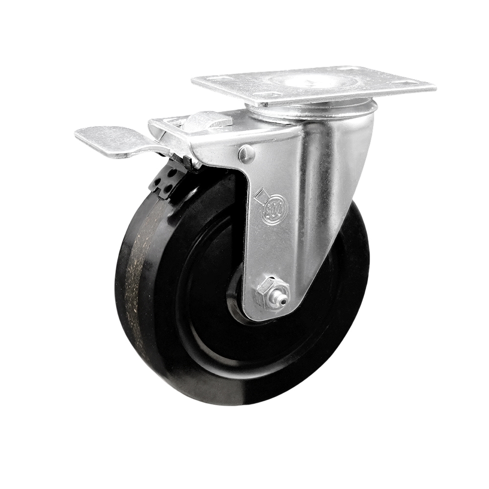 Stainless Steel Phenolic Swivel Top Plate Caster w/5" x 1.25" Black Wheel & Total Locking Brake - 300 lbs Capacity/Caster - Service Caster Brand — photo 1