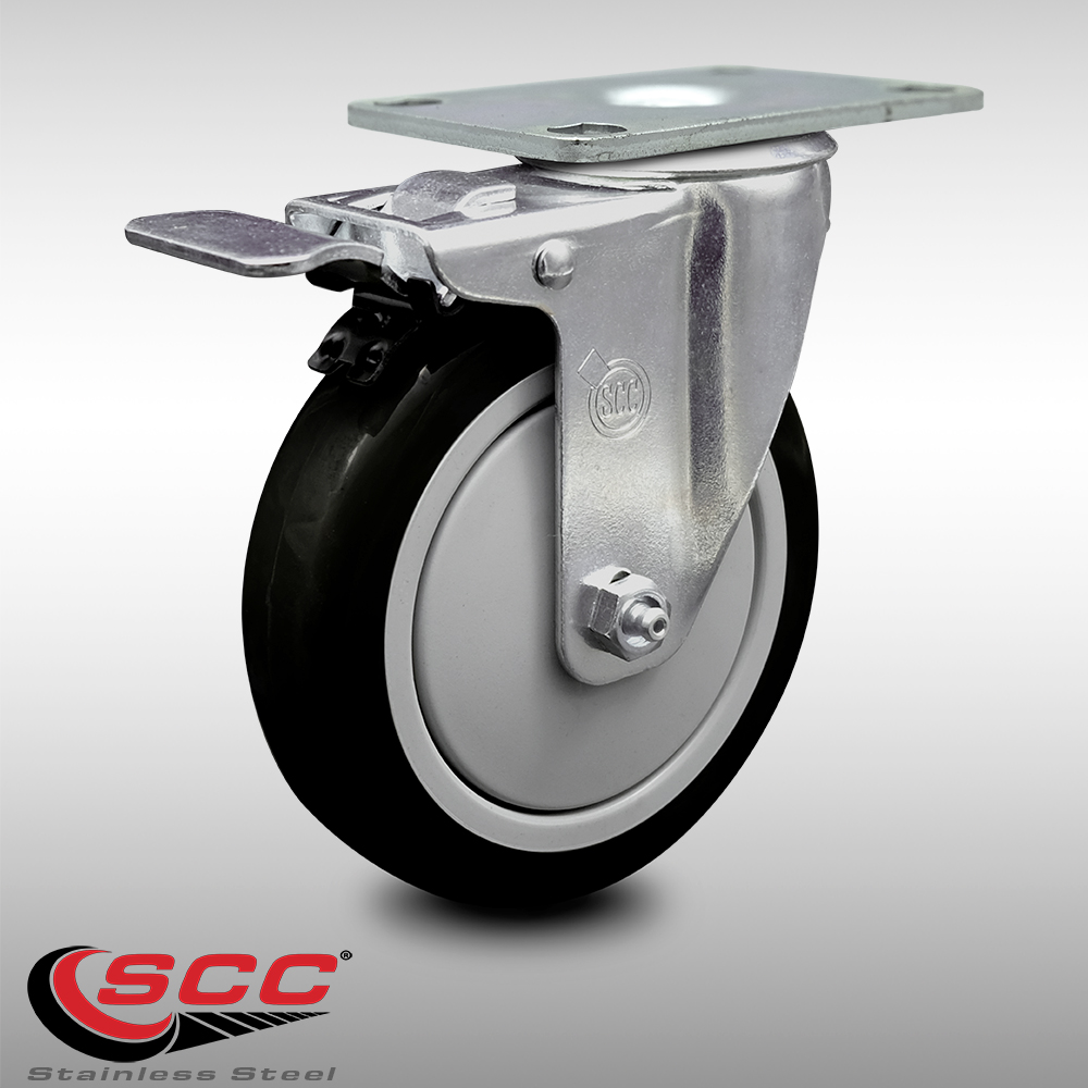 Poly on Poly Wheel 5 X 2 Swivel Plate Total Lock Caster
