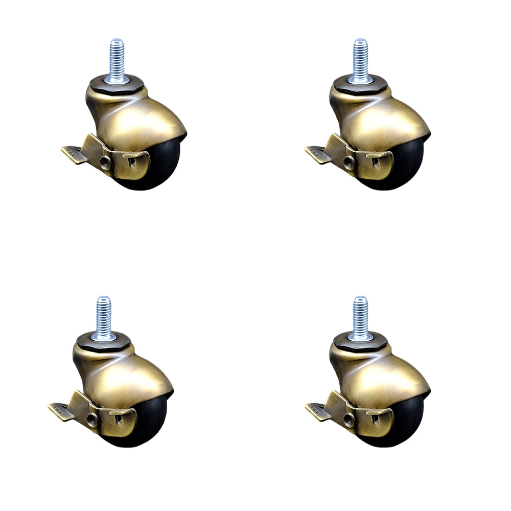 2 Inch Swivel Ball Caster Wheels for Furniture – Windsor Antique Brass Hooded Stem Casters with 3/8 Threaded Stem and Brake - 300 lbs. Total Capacity - Set of 4 – Service Caster Brand — photo 1