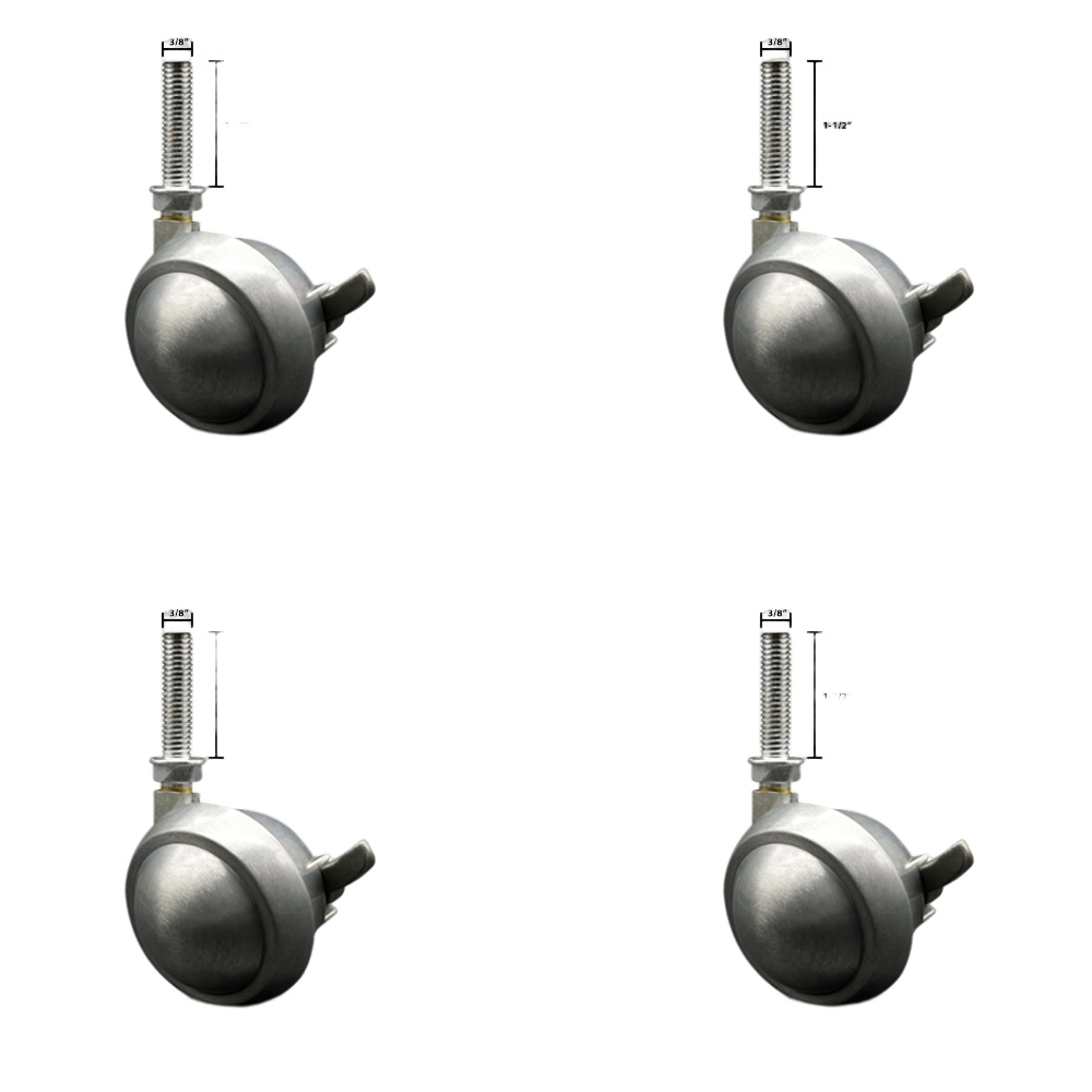 2-1/2 Inch Swivel Metal Ball Caster Wheels for Furniture - Bright Chrome Finish Stem Casters with 3/8 Inch - 16 TPI x 1-1/2 Inch Threaded Stem and Brake - Set of 4 - Service Caster Brand — photo 1