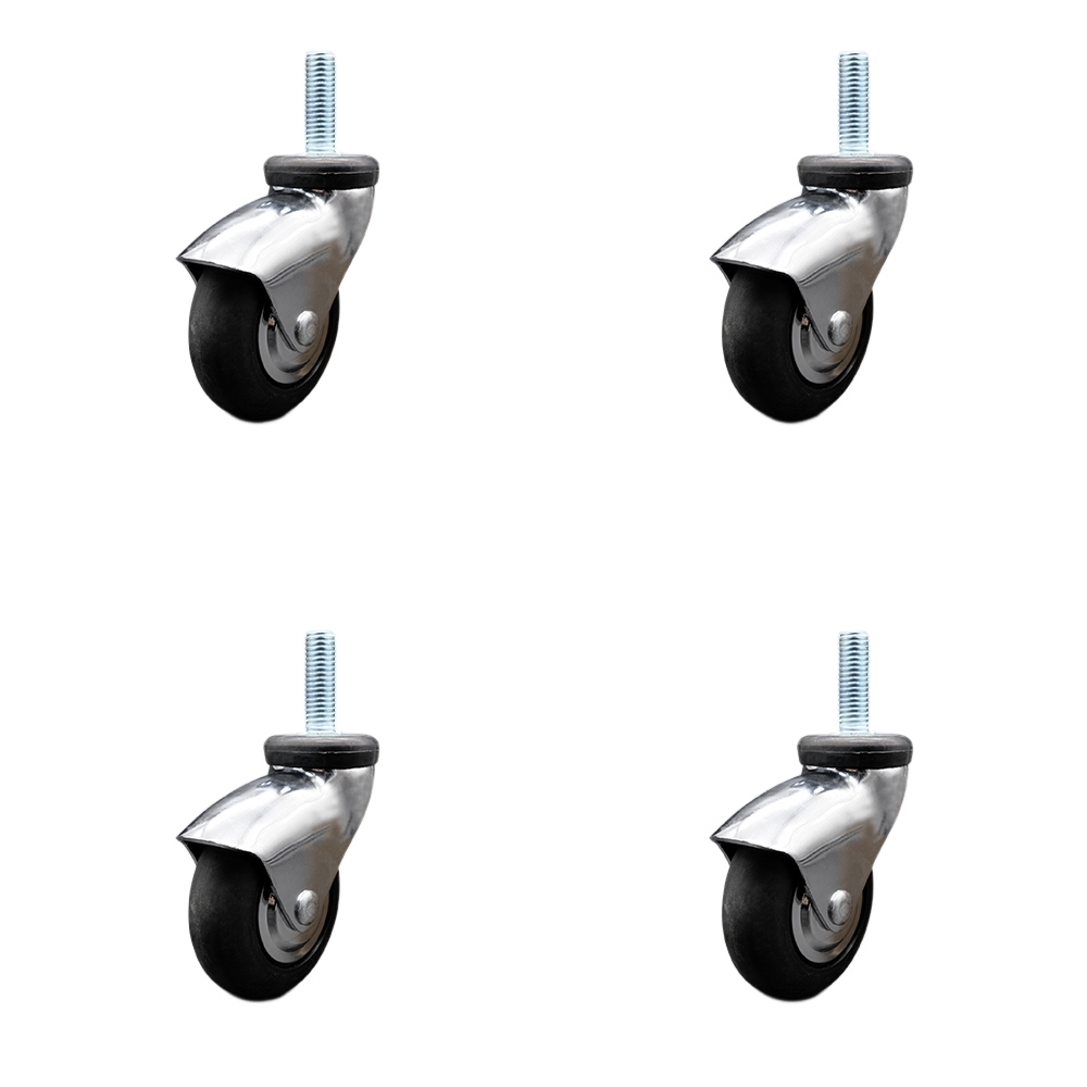 3 Inch Swivel Caster Wheels for Furniture - Bright Chrome Hooded Neoprene Rubber Wheel with 3/8 Inch - 16 TPI x 1-1/2 Inch Threaded Stem - 440 lbs. Total Capacity - Set of 4 - Service Caster Brand — photo 1
