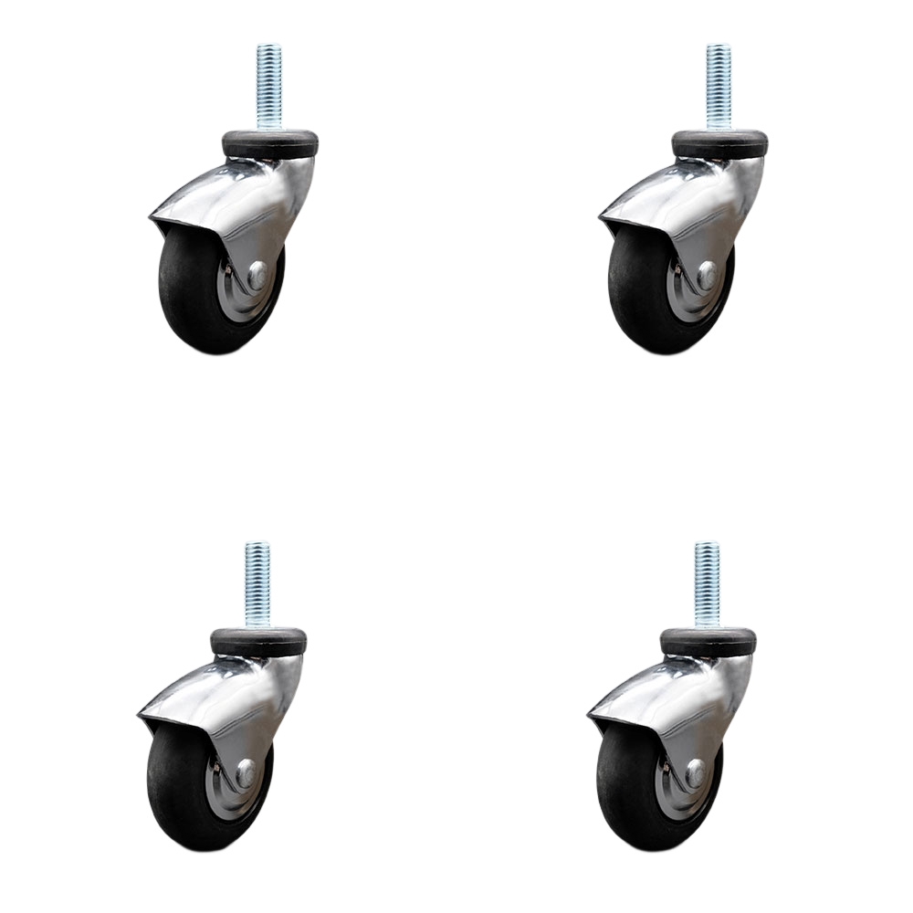 3 Inch Swivel Caster Wheels for Furniture - Bright Chrome Hooded Neoprene Rubber Wheel with 3/8 Inch - 16 TPI x 1-1/2 Inch Threaded Stem - 440 lbs. Total Capacity - Set of 4 - Service Caster Brand — photo 1