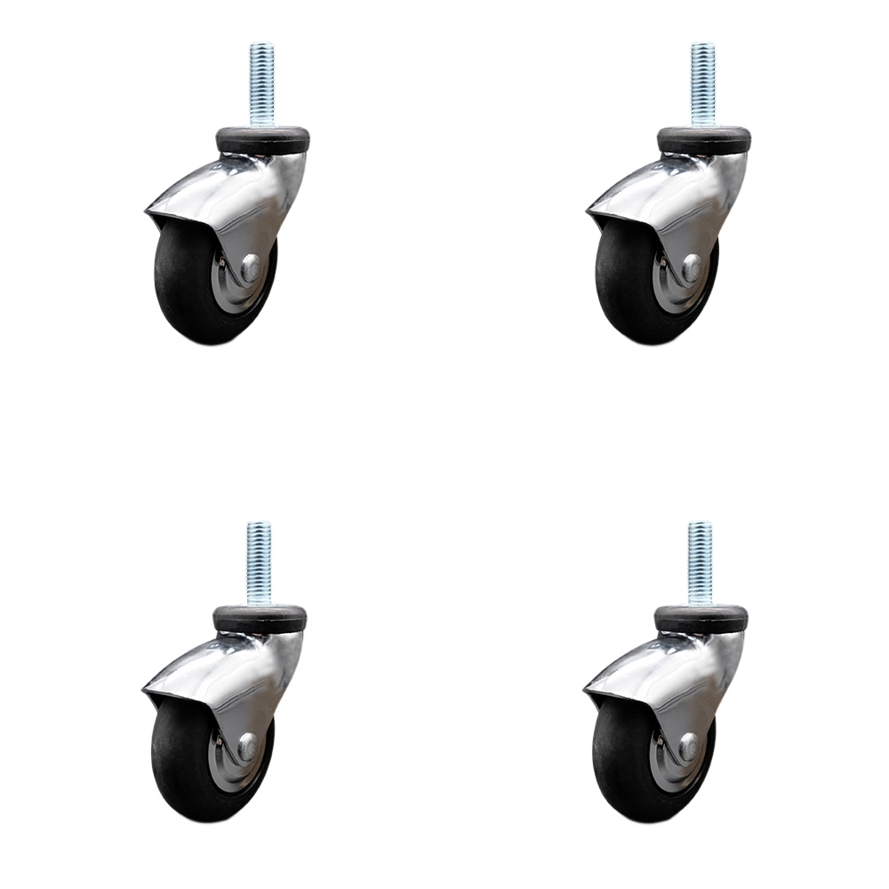 3 Inch Swivel Caster Wheels for Furniture - Bright Chrome Hooded Neoprene Rubber Wheel with 5/16 Inch - 18 TPI x 1 Inch Threaded Stem - 440 lbs. Total Capacity - Set of 4 - Service Caster Brand — photo 1