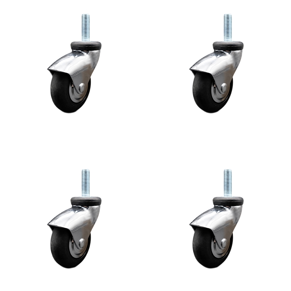 3 Inch Swivel Caster Wheels for Furniture-Bright Chrome Hooded Neoprene Rubber Wheel with 5/16 Inch - 18 TPI x 1-1/2 Inch Threaded Stem and Brake-440 lbs. Total Capacity-Set of 4- Service Caster Brand — photo 1
