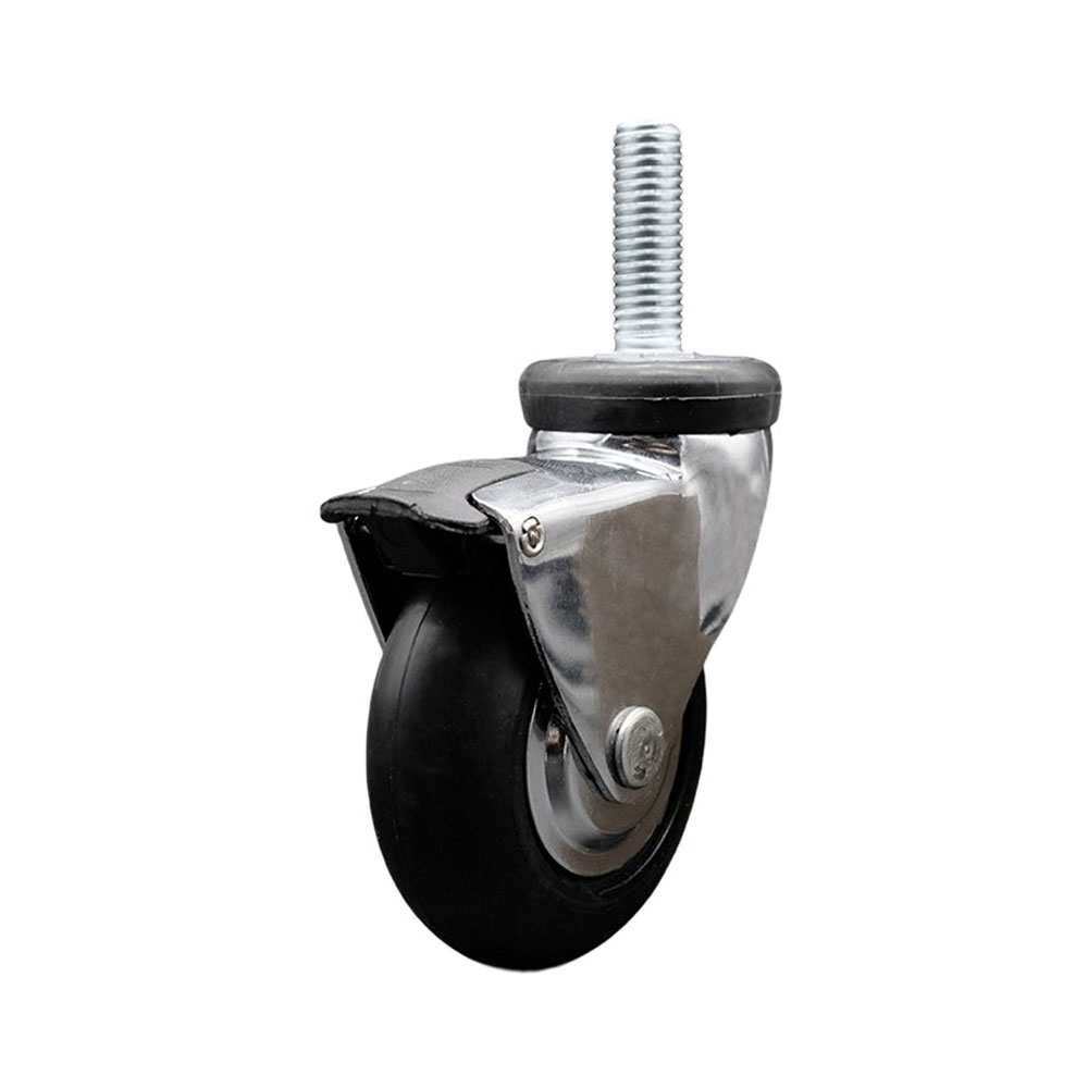 3 Inch Swivel Caster Wheels for Furniture - Bright Chrome Hooded Neoprene Rubber Wheel with 1/2 Inch - 13 TPI x 1-1/2 Inch Threaded Stem and Brake - 110 lbs. Per Caster - Service Caster Brand — photo 1