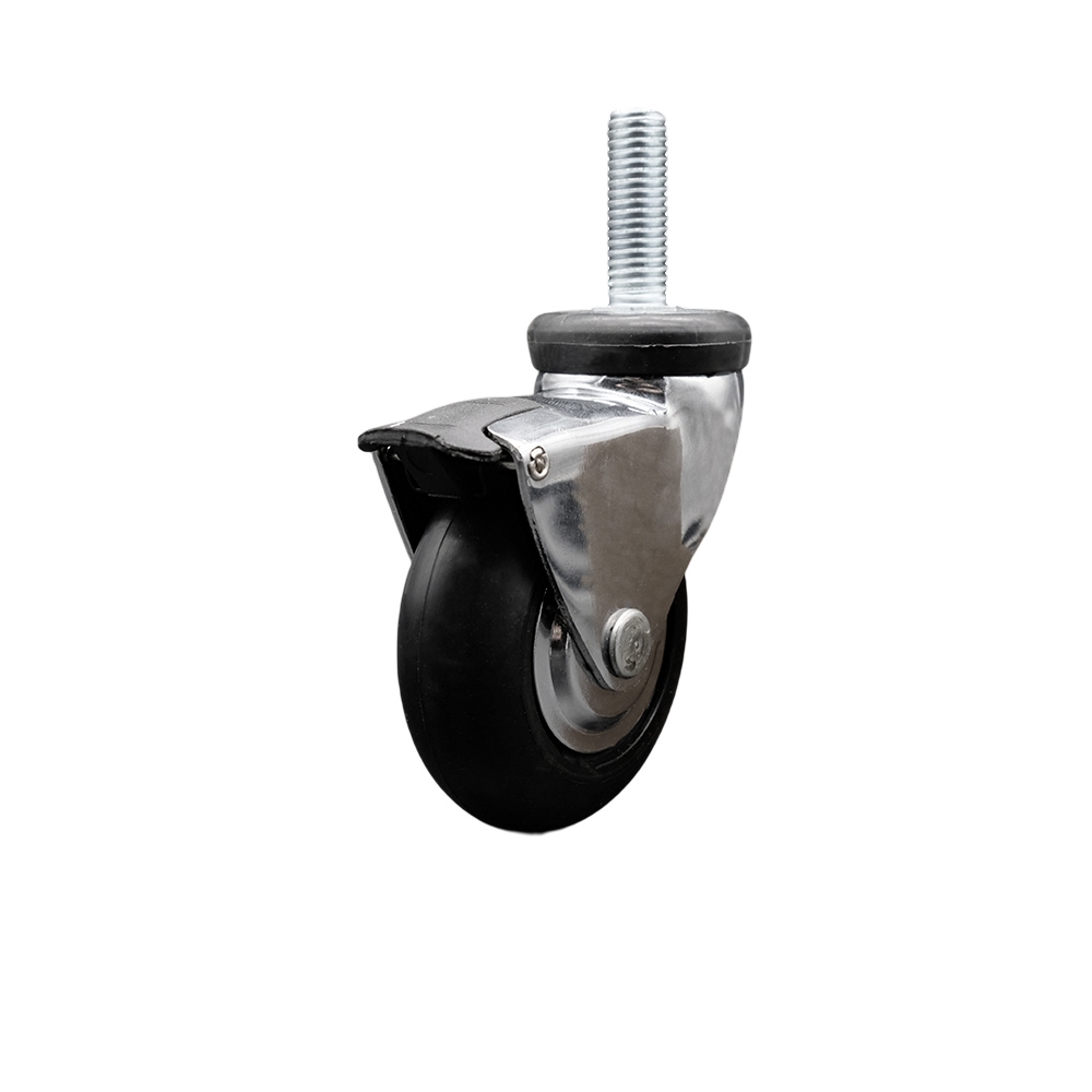 3 Inch Swivel Caster Wheels for Furniture - Bright Chrome Hooded Neoprene Rubber Wheel with 5/16 Inch - 18 TPI x 1-1/2 Inch Threaded Stem and Brake - 110 lbs. Per Caster - Service Caster Brand — photo 1