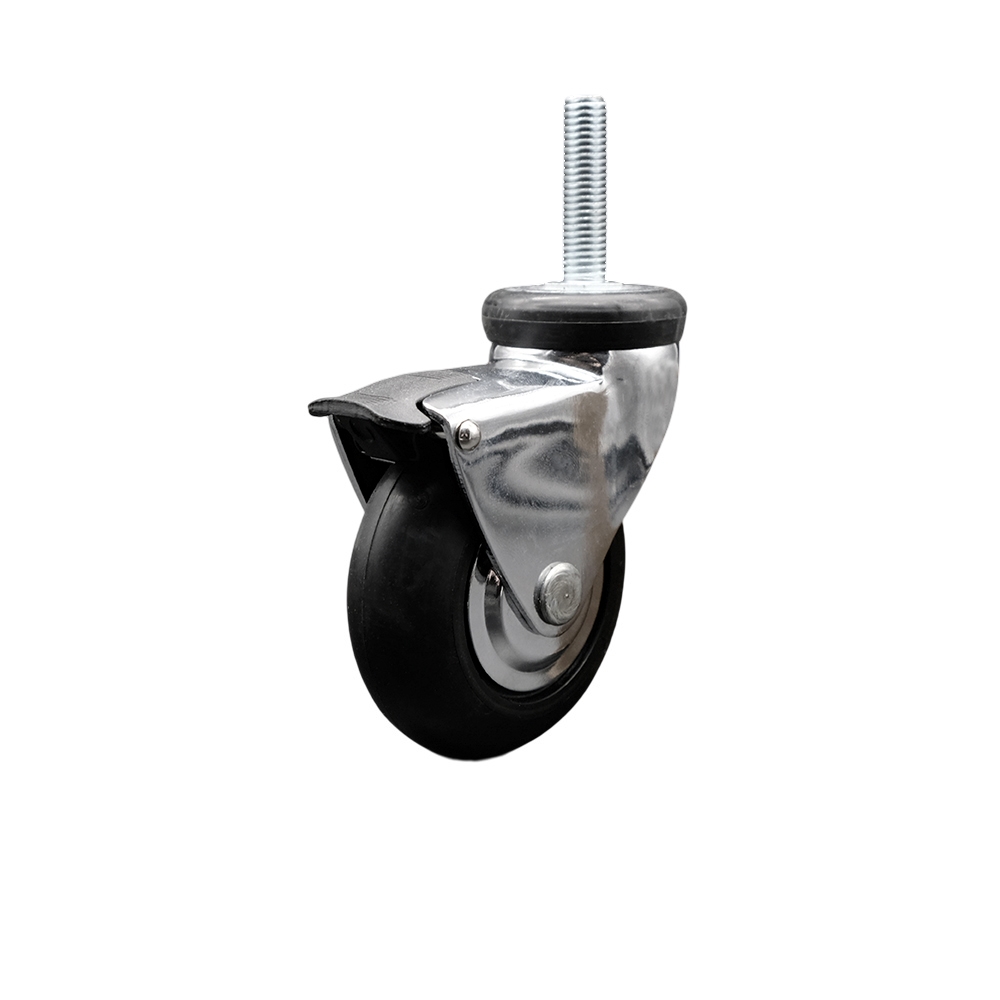 3 Inch Swivel Caster Wheels for Furniture - Bright Chrome Hooded Neoprene Rubber Wheel with 8mm - 1.25 x 1-1/2 Inch Metric Threaded Stem and Brake - 110 lbs. Per Caster - Service Caster Brand — photo 1