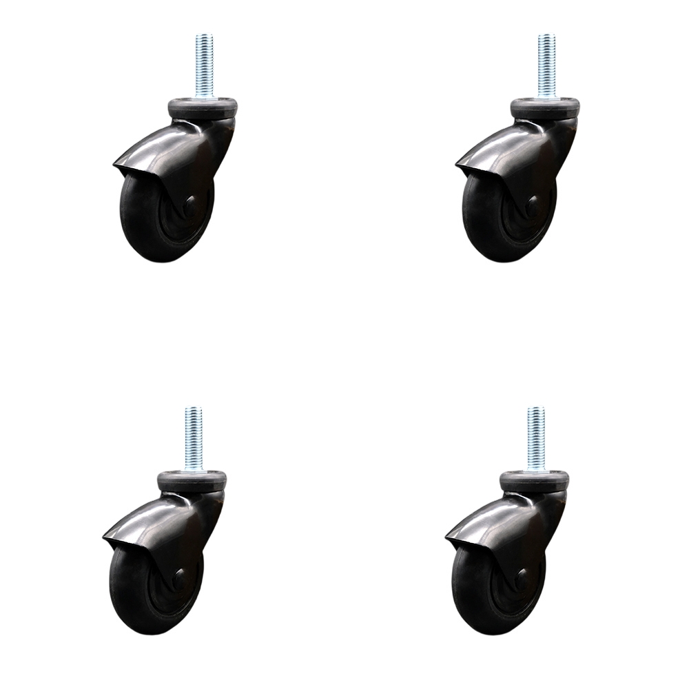 3 Inch Swivel Caster Wheels for Furniture - Black Hooded Neoprene Rubber Wheel with 3/8 Inch - 16 TPI x 1-1/2 Inch Threaded Stem - 440 lbs. Total Capacity - Set of 4 - Service Caster Brand — photo 1