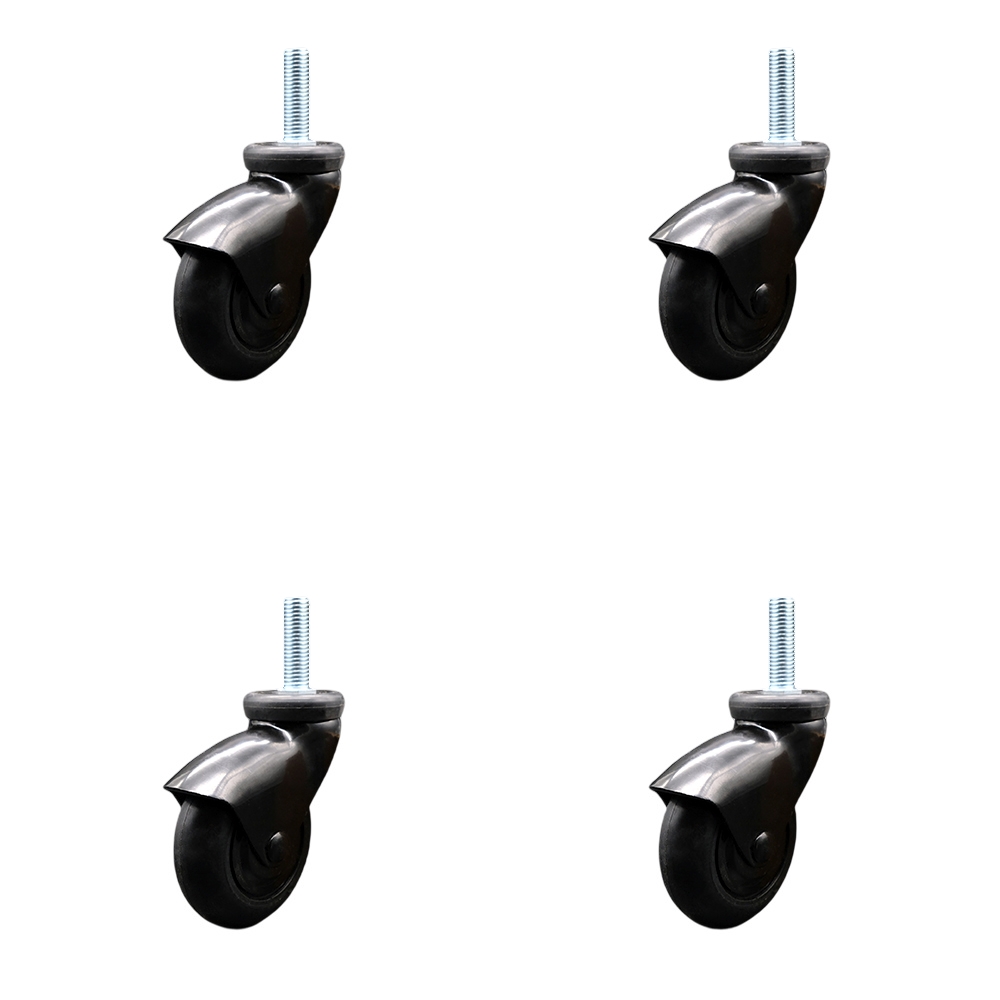 3 Inch Swivel Caster Wheels for Furniture - Black Hooded Neoprene Rubber Wheel with 3/8 Inch - 16 TPI x 1-1/2 Inch Threaded Stem - 440 lbs. Total Capacity - Set of 4 - Service Caster Brand — photo 1