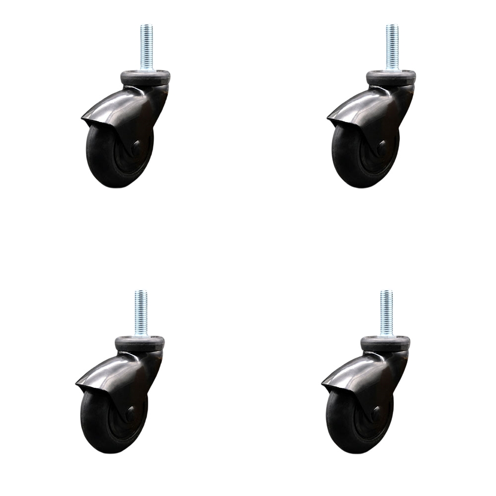 3 Inch Swivel Caster Wheels for Furniture - Black Hooded Neoprene Rubber Wheel with 5/16 Inch - 18 TPI x 1 Inch Threaded Stem - 440 lbs. Total Capacity - Set of 4 - Service Caster Brand — photo 1
