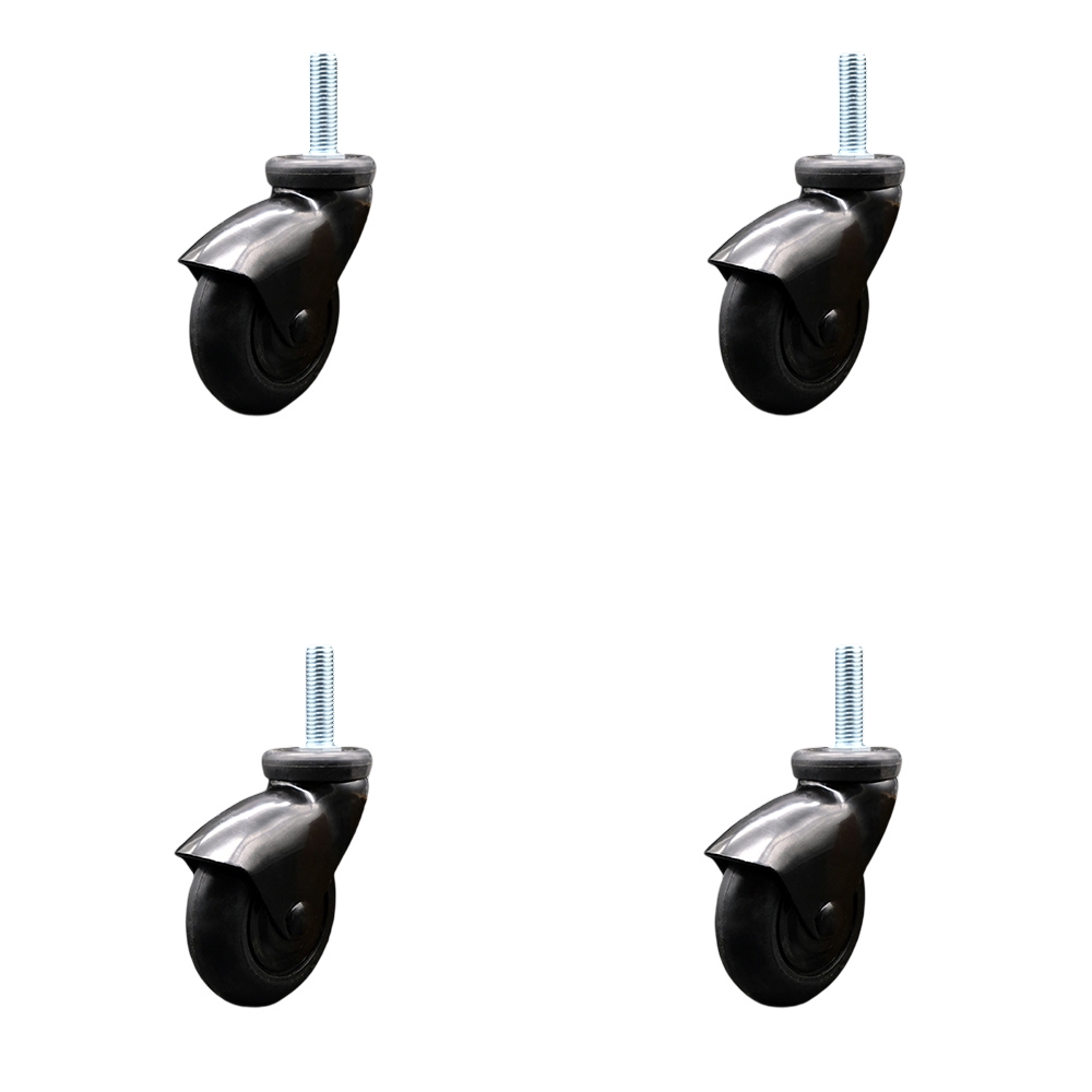 3 Inch Swivel Caster Wheels for Furniture - Black Hooded Neoprene Rubber Wheel with 5/16 Inch - 18 TPI x 1-1/2 Inch Threaded Stem and Brake - 440 lbs. Total Capacity - Set of 4 - Service Caster Brand — photo 1